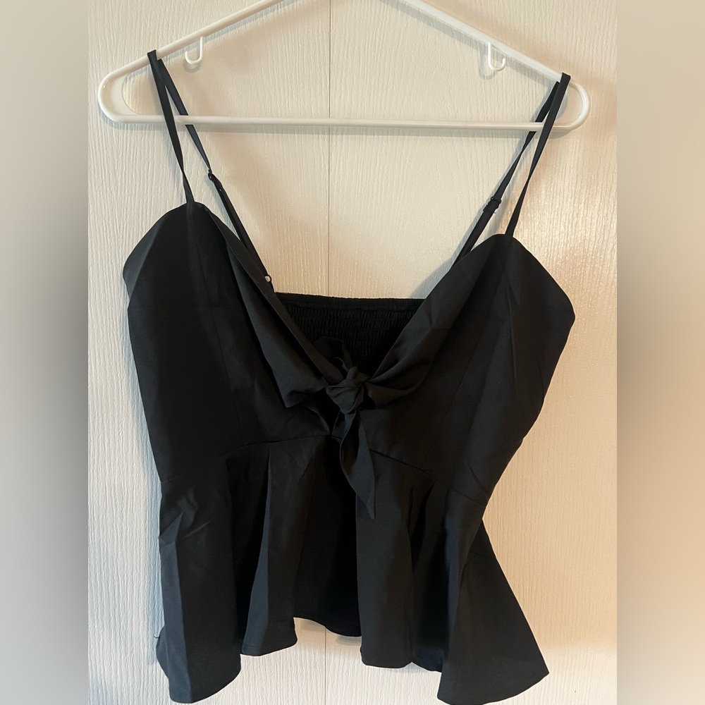 SHEIN Black Tie-Front Peplum Cami Tank